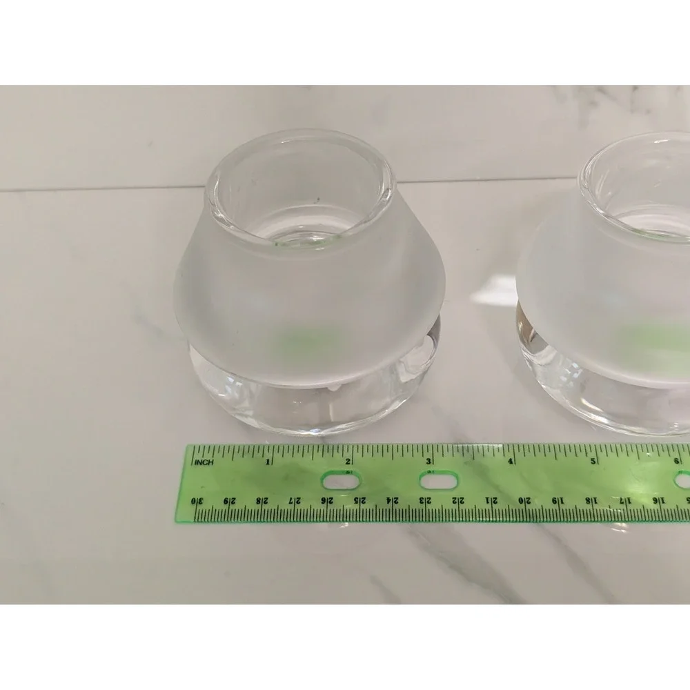Crate and Barrel Luna Votive Candle‎ Holder Set 2 Frosted Clear Glass 488-062